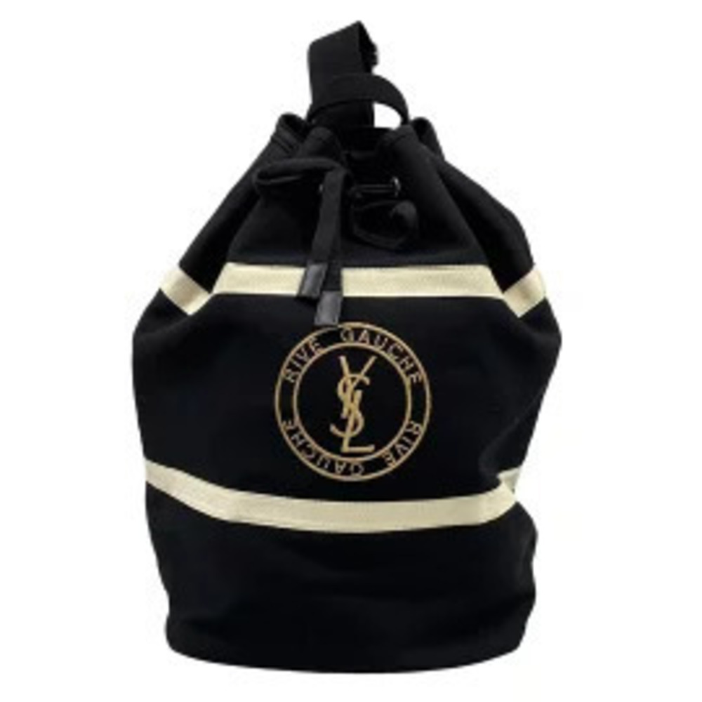 SAINT LAURENT PARIS Rive Gauche Sling Bag Hobo Black Gold Ivory White Leather